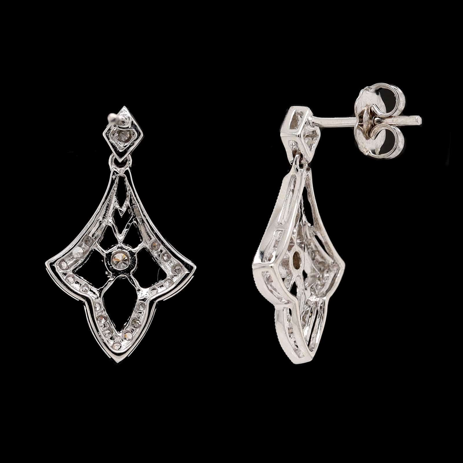 14K White Gold Estate Vintage Style Diamond Earrings