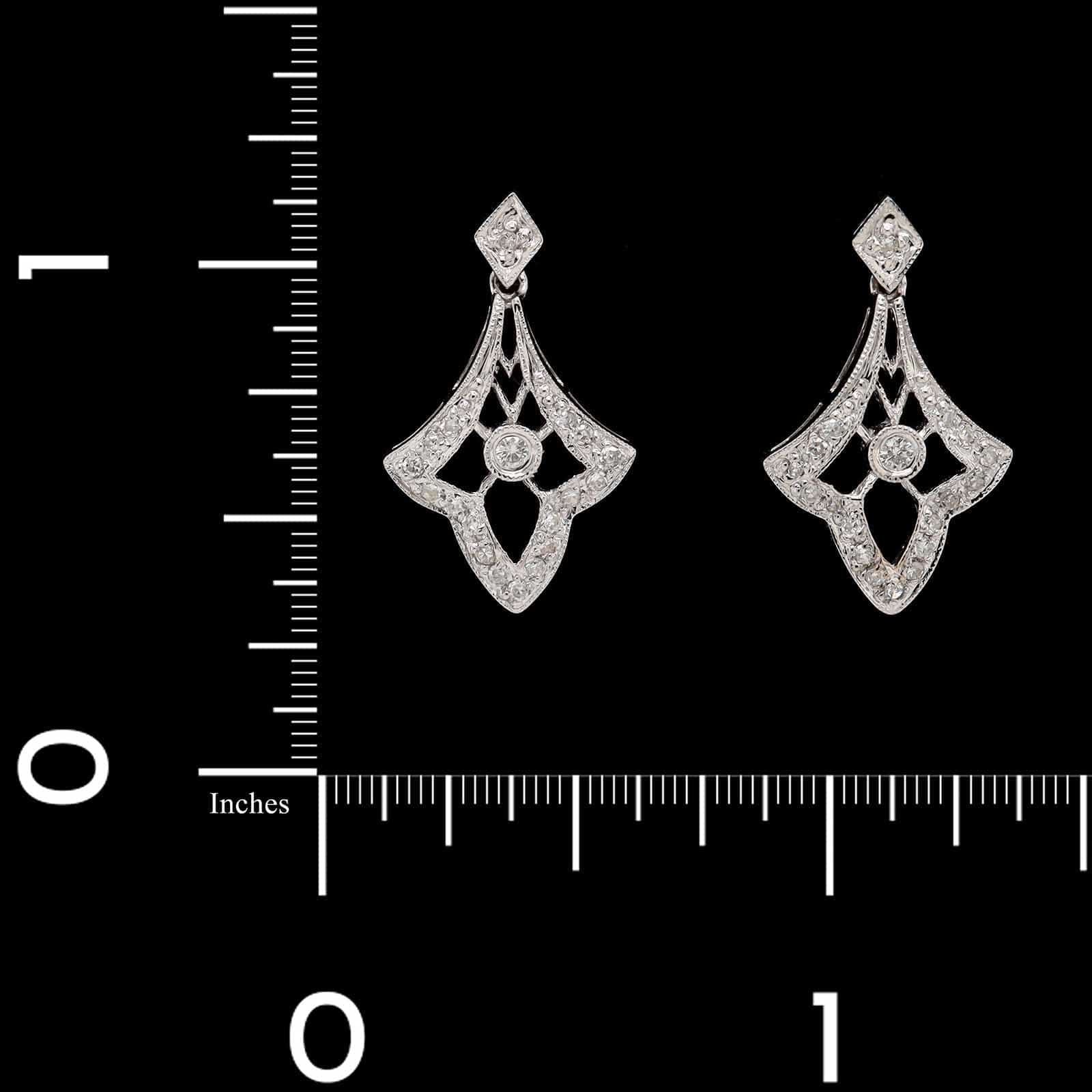 14K White Gold Estate Vintage Style Diamond Earrings