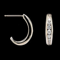 14K White Gold Estate Diamond Half Hoop Earrings