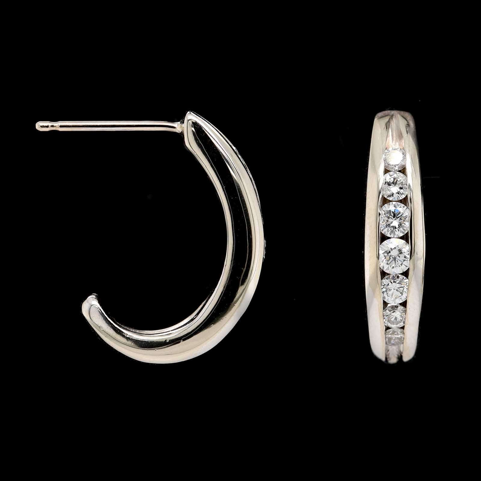 14K White Gold Estate Diamond Half Hoop Earrings