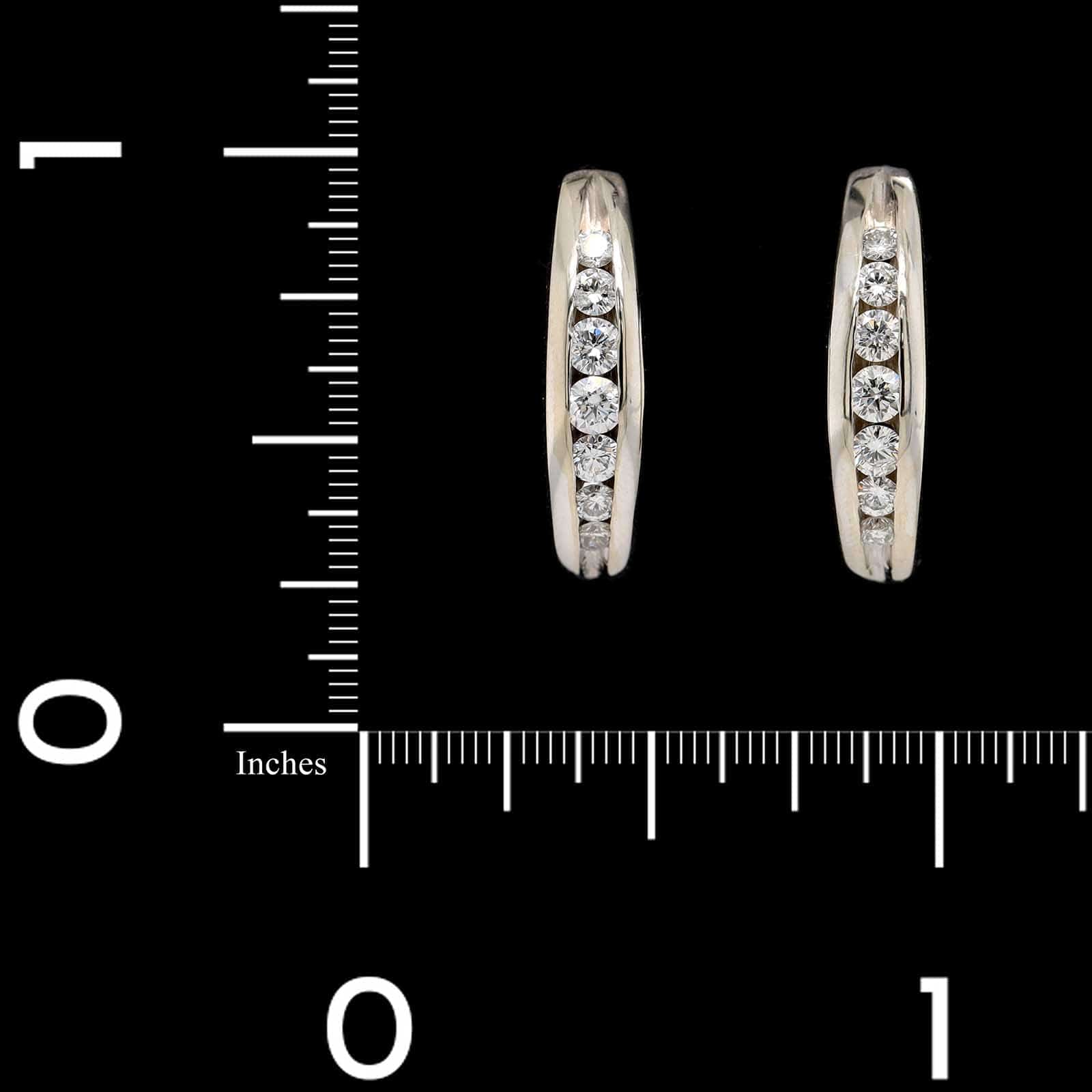 14K White Gold Estate Diamond Half Hoop Earrings