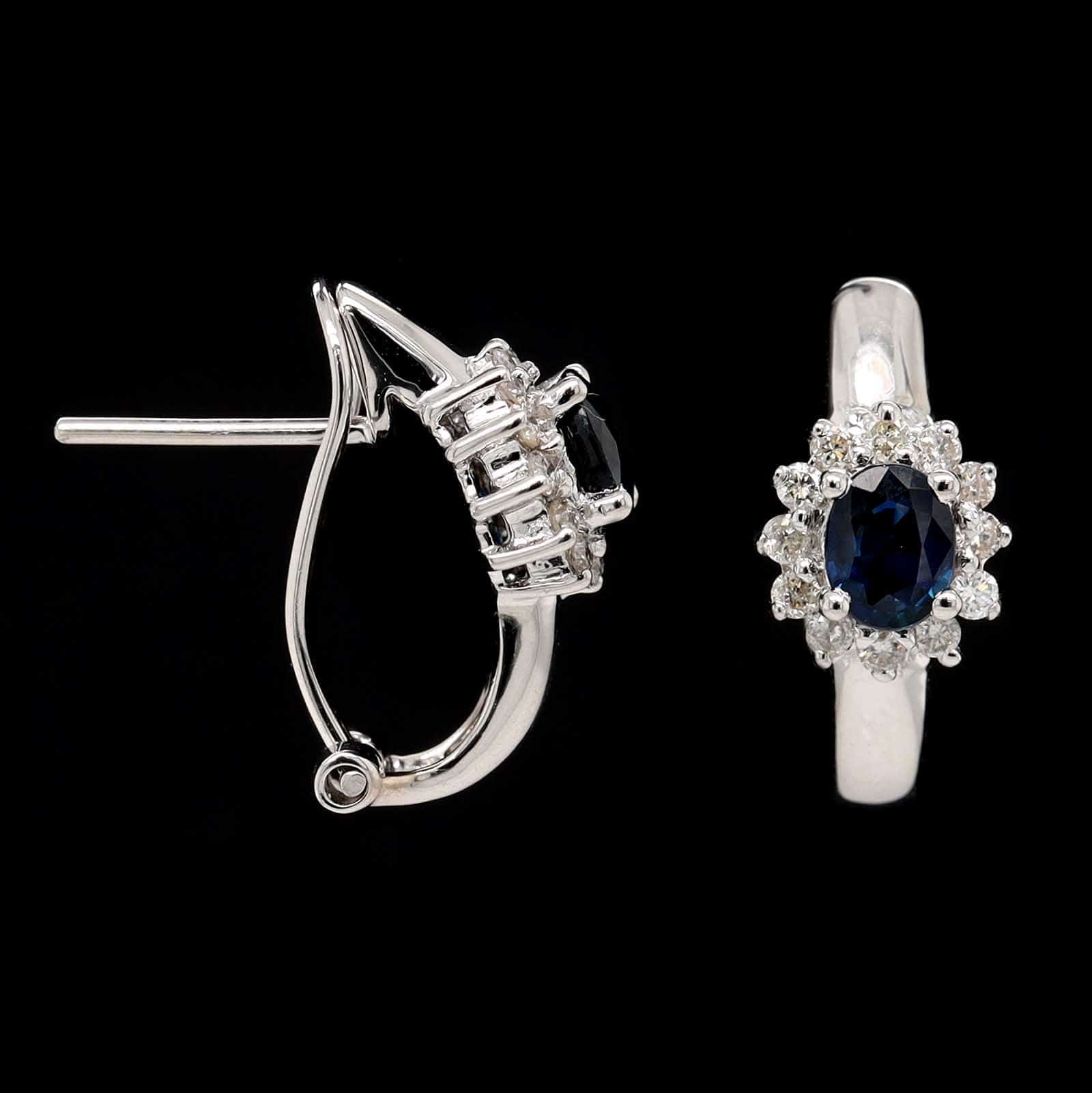 14K White Gold Estate Sapphire and Diamond Earrings