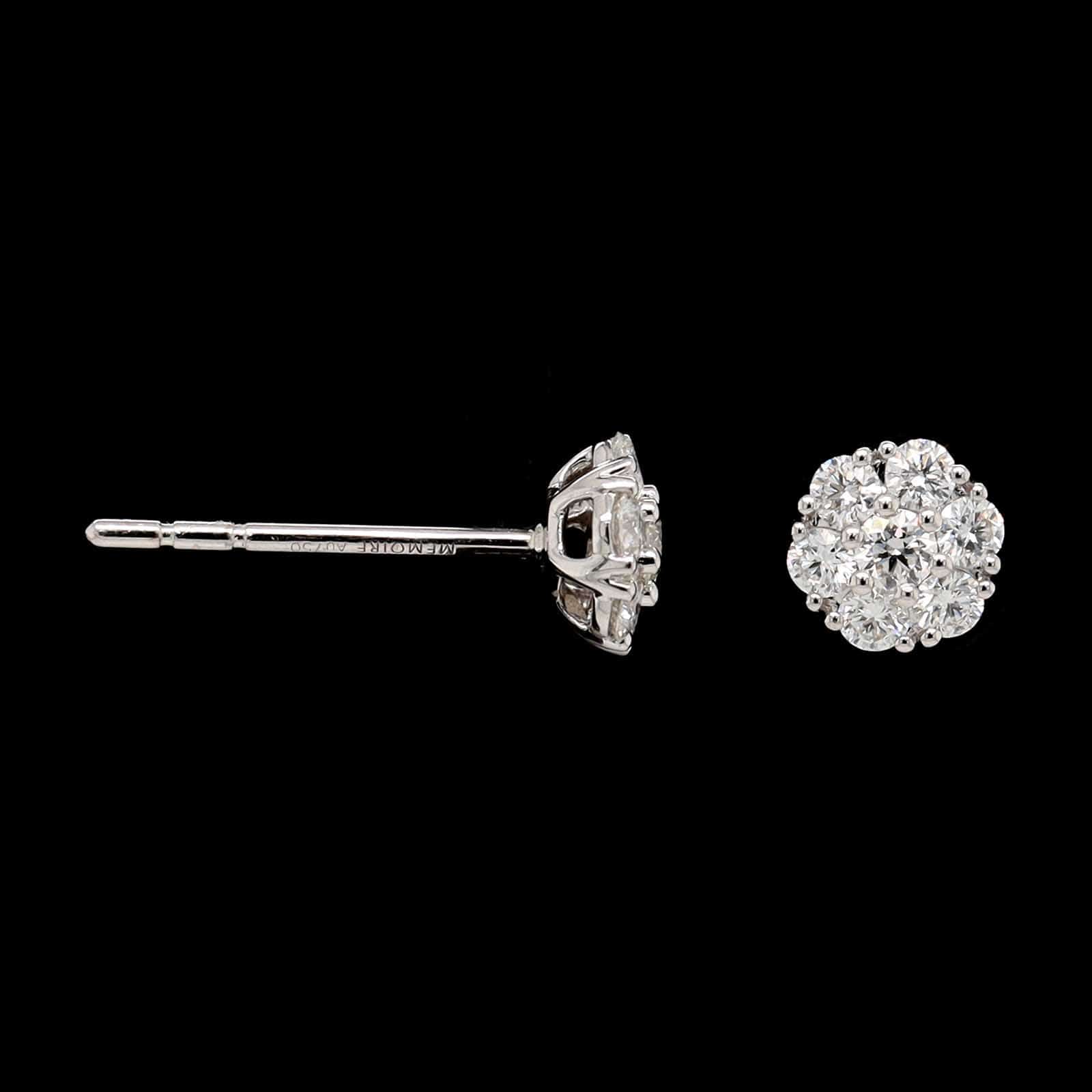 Memoire 18K White Gold Estate Diamond Flower Earrings
