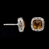 John Hardy Sterling Silver Estate Classic Chain Cushion Citrine Stud Earrings