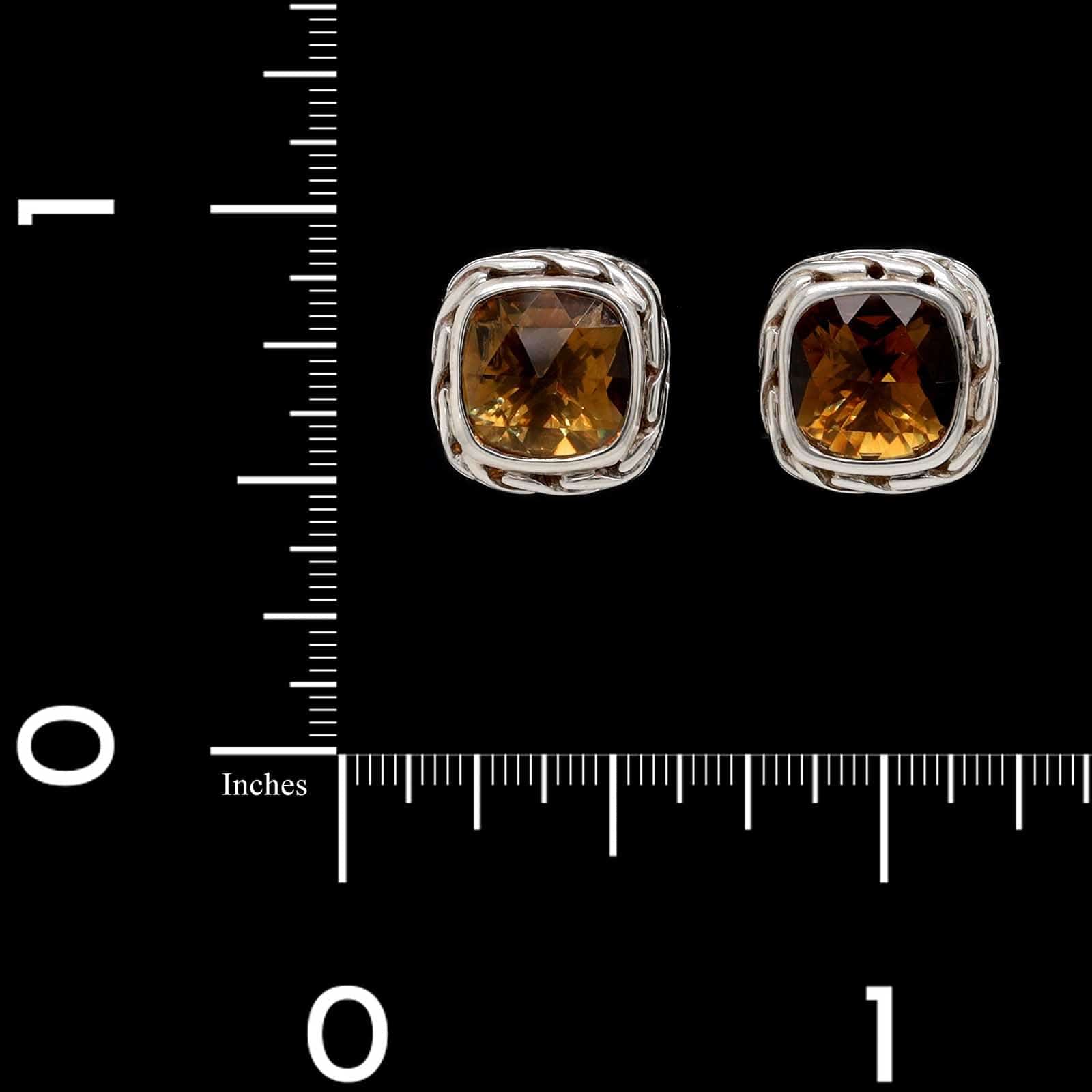 John Hardy Sterling Silver Estate Classic Chain Cushion Citrine Stud Earrings