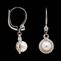 Mikimoto 18K White Gold Estate Akoya Cultured Pearl and Diamond Petite Soleil Earrings