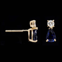 14K Yellow Gold Estate Sapphire and Diamond Stud Earrings