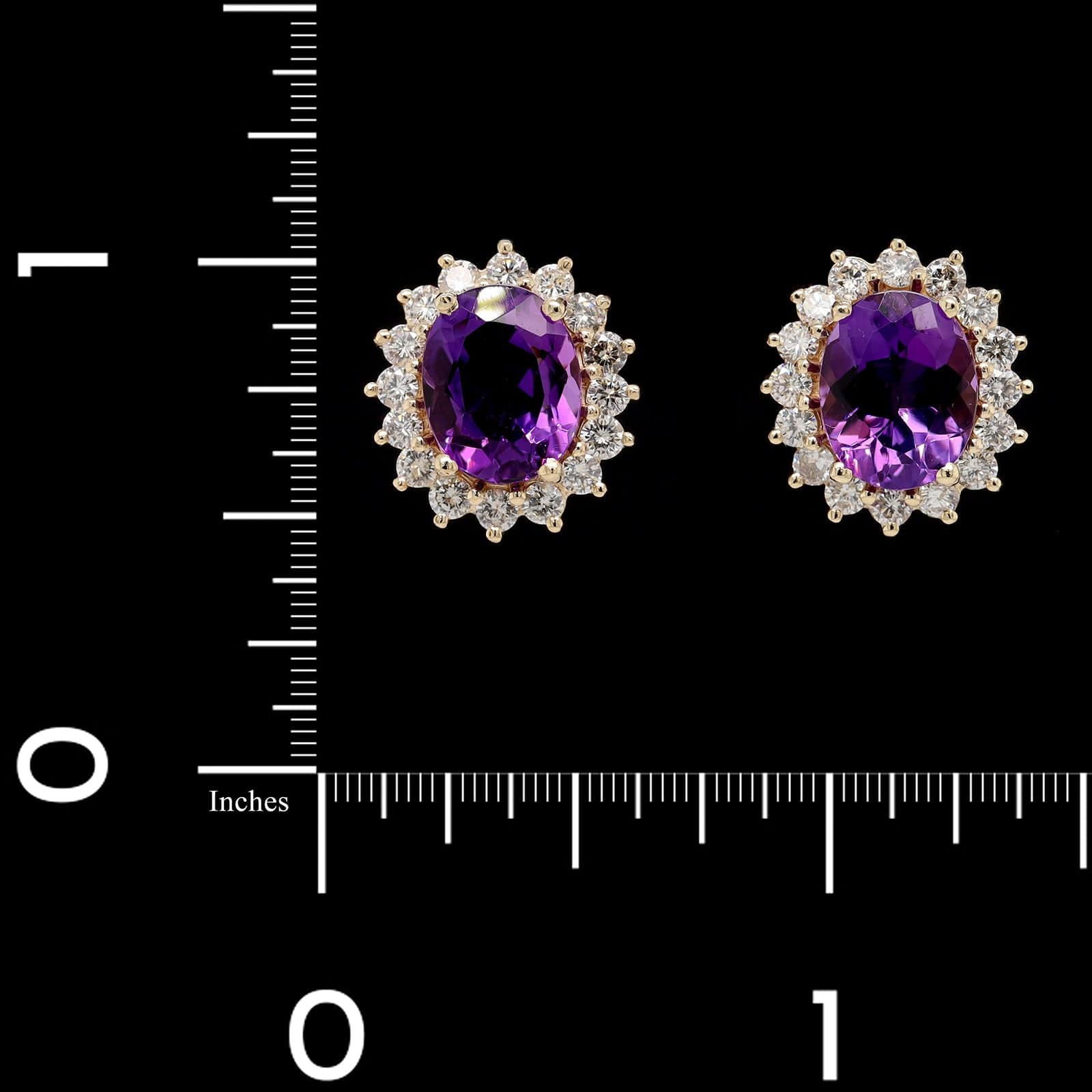 14K Yellow Gold Estate Amethyst and Diamond Stud Earrings