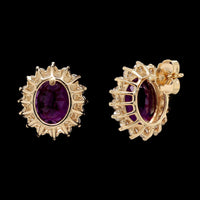 14K Yellow Gold Estate Amethyst and Diamond Stud Earrings