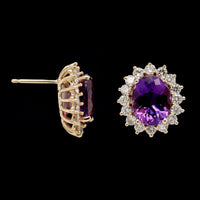 14K Yellow Gold Estate Amethyst and Diamond Stud Earrings