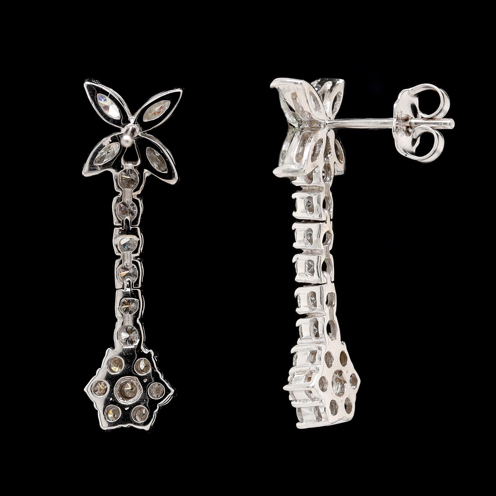 14K White Gold Estate Diamond Drop Earrings