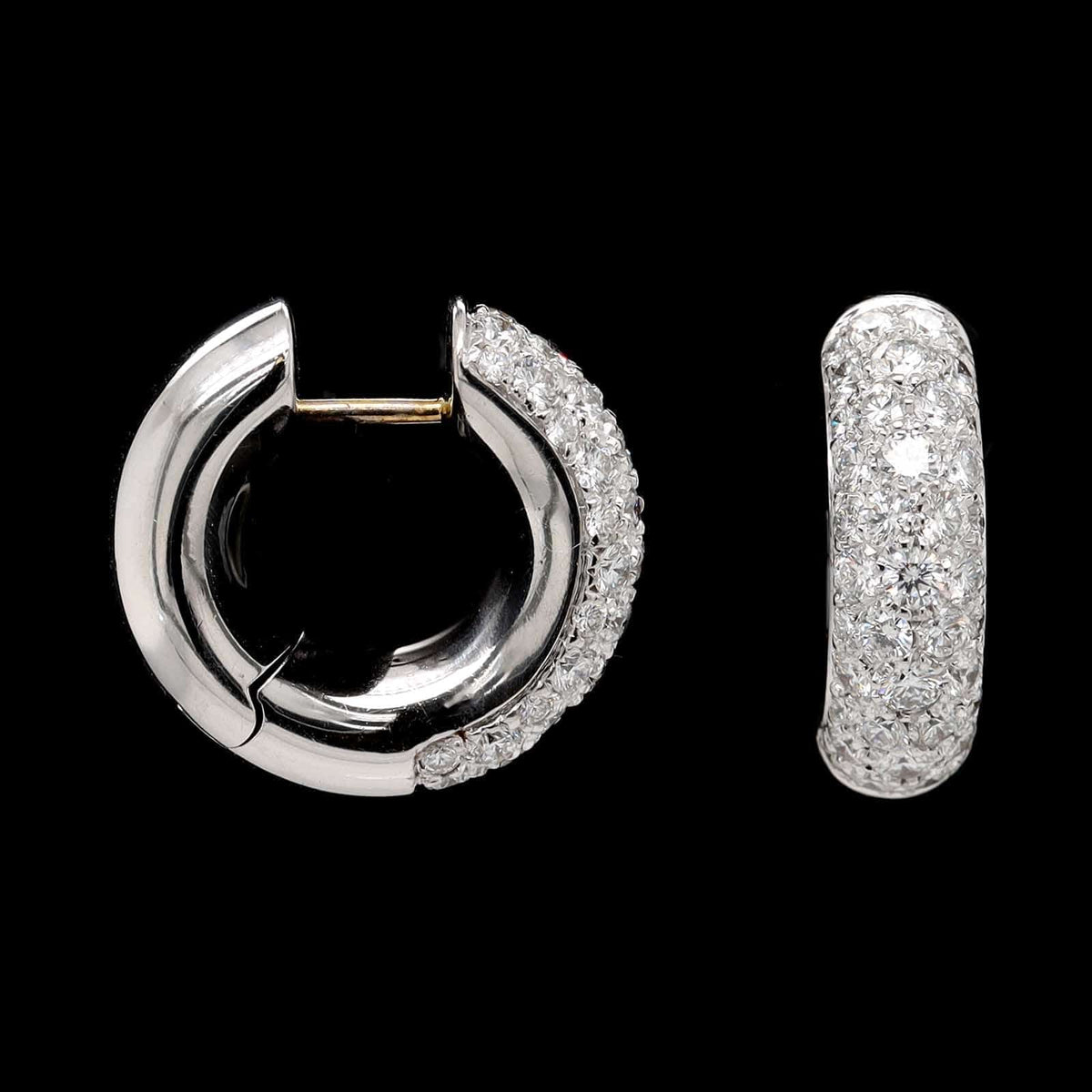18K White Gold Estate Pave Diamond Hoop Earrings