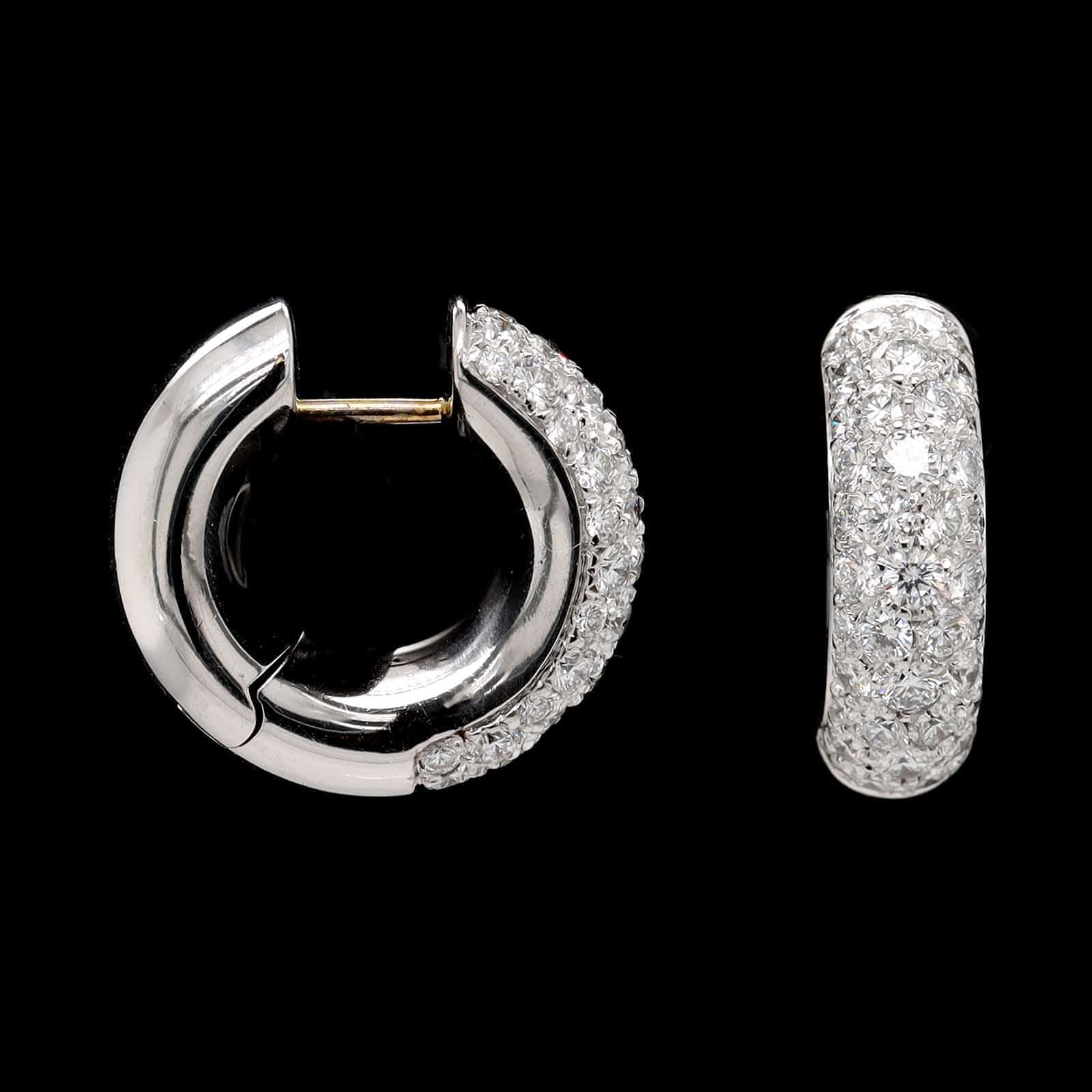 18K White Gold Estate Pave Diamond Hoop Earrings
