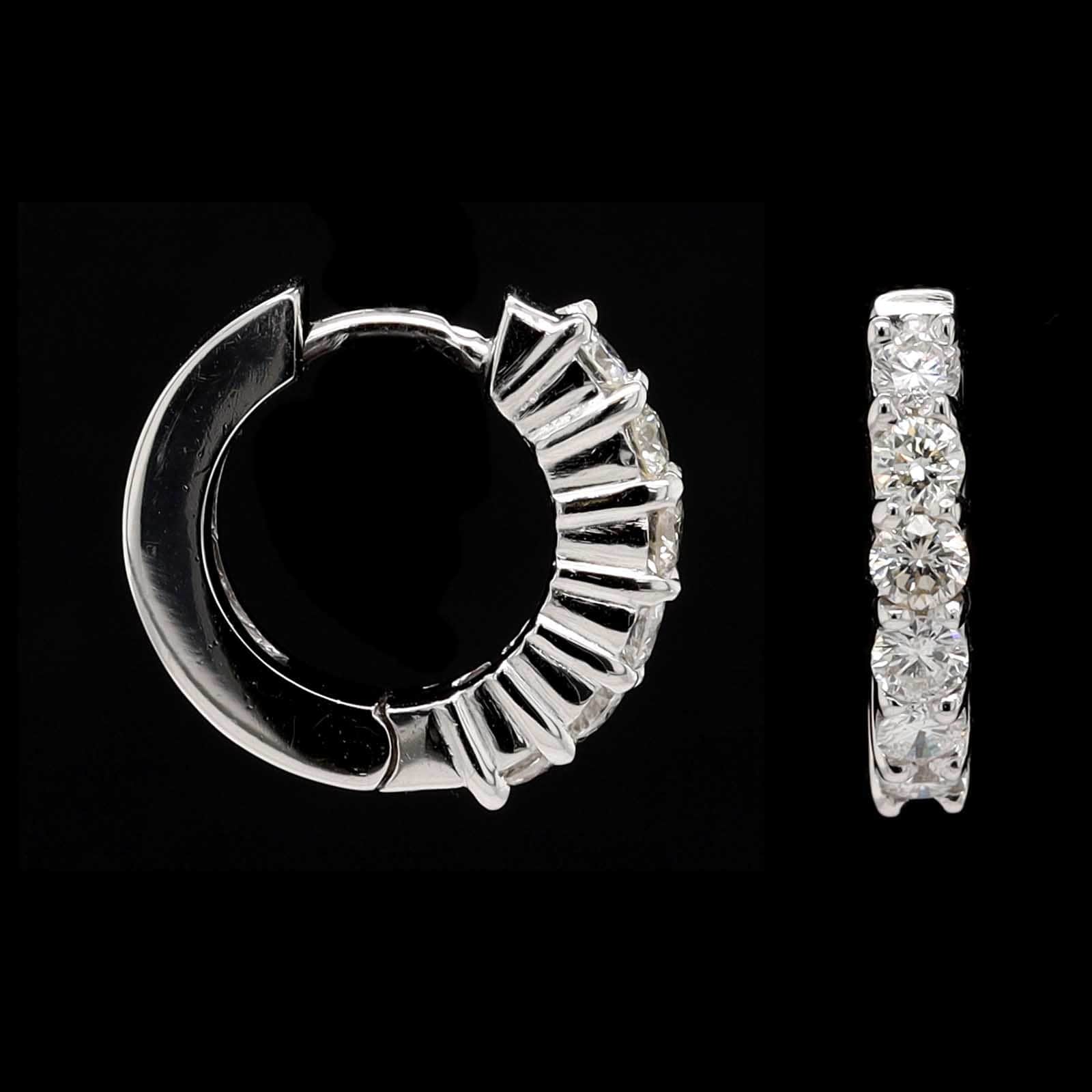 14K White Gold Estate Diamond Hoop Earrings