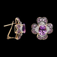 14K Yellow Gold Estate Amethyst, Pink Sapphire and Diamond Earrings