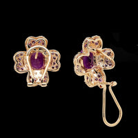 14K Yellow Gold Estate Amethyst, Pink Sapphire and Diamond Earrings