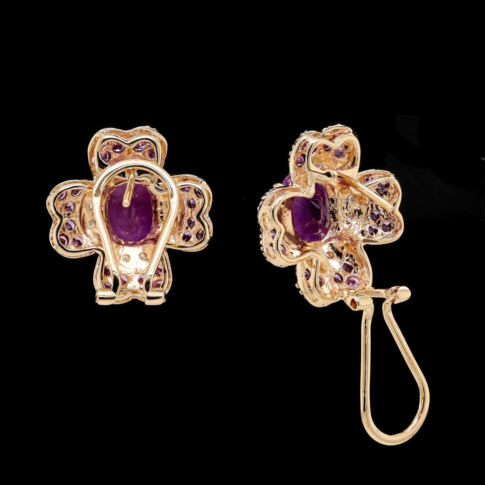 14K Yellow Gold Estate Amethyst, Pink Sapphire and Diamond Earrings