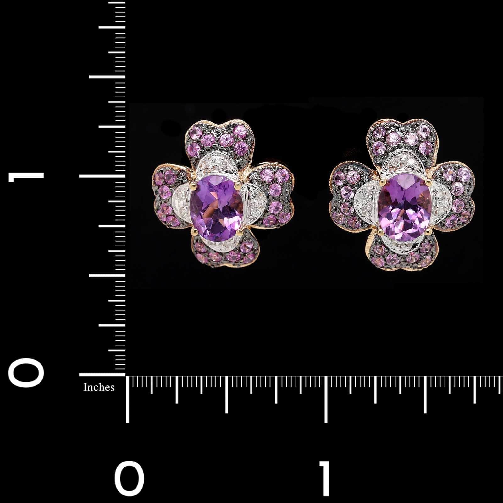 14K Yellow Gold Estate Amethyst, Pink Sapphire and Diamond Earrings