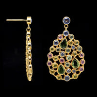 14K Yellow Gold Estate Multi-Color Sapphire Drop Earrings