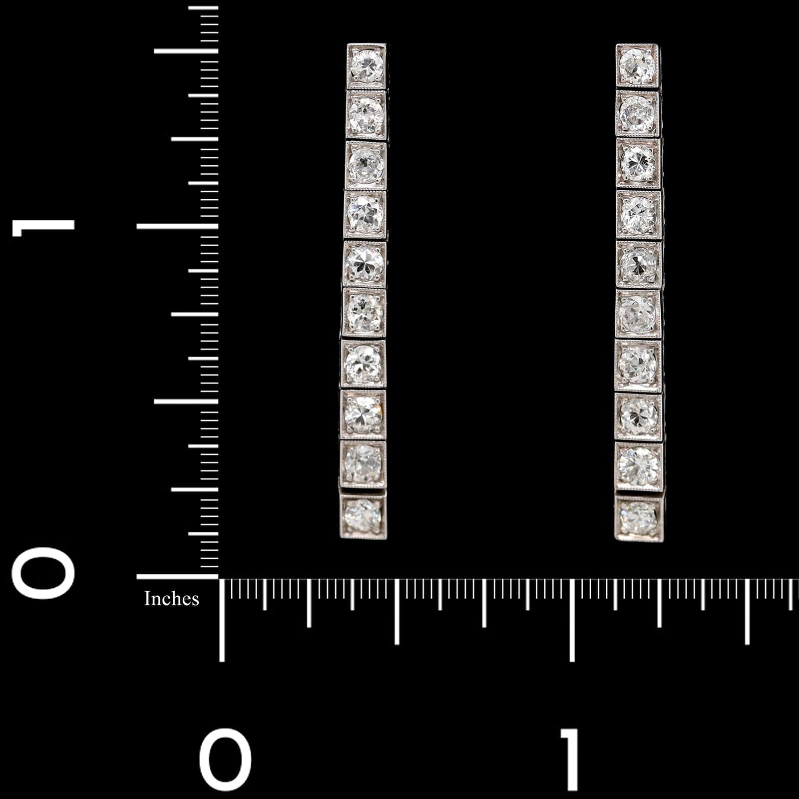 Vintage Art Deco 14K White Gold Estate Diamond Drop Earrings