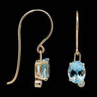 14K Yellow Gold Estate Aquamarine and Diamond Drop Earrings