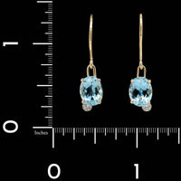 14K Yellow Gold Estate Aquamarine and Diamond Drop Earrings