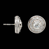 14K White Gold Estate Diamond Stud Halo Earrings