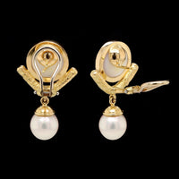 18K Yellow Gold Estate Cultured Pearl Earrings