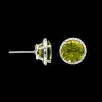 14K White Gold Estate Peridot and Diamond Halo Stud Earrings