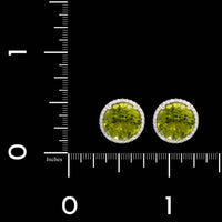 14K White Gold Estate Peridot and Diamond Halo Stud Earrings