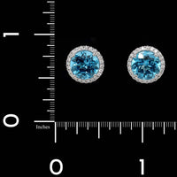 14K White Gold Estate Blue Topaz Diamond Halo Stud Earrings
