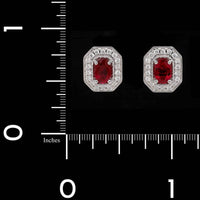 14K White Gold Estate Ruby Diamond Halo Earrings