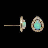 14K Yellow Gold Estate Opal and Diamond Earrings