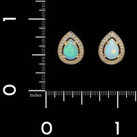 14K Yellow Gold Estate Opal and Diamond Earrings