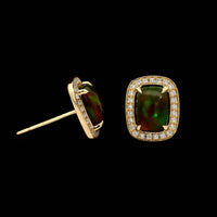 14K Yellow Gold Estate Opal and Diamond Earrings