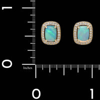 14K Yellow Gold Estate Opal and Diamond Earrings