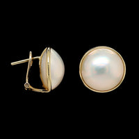 14K Yellow Gold Estate Cultured Mabe Pearl Earrings