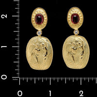 Seidengang 18K Yellow Gold Estate Pink Tourmaline and Diamond Athena Apollo Chasing Daphne Earrings