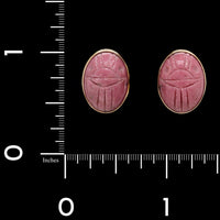 14K Yellow Gold Estate Rhodonite Scarab Earrings