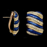 18K Yellow Gold Estate Enamel and Diamond Earrings