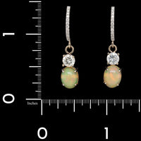 14K White Gold Estate Opal and Diamond Drop Earrings