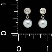 14K White Gold Estate Cultured Gray Pearl and Diamond Earrings