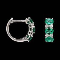 14K White Gold Estate Emerald and Diamond Huggie Hoops