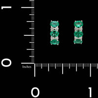 14K White Gold Estate Emerald and Diamond Huggie Hoops