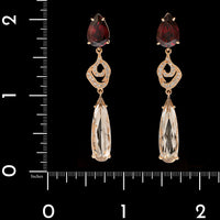 18K Rose Gold Estate Garnet, Quartz and Diamond Earrings