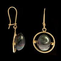 Daniel Spirer 18K Yellow Gold Estate Cultured Black Baroque Pearl Earrings