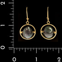 Daniel Spirer 18K Yellow Gold Estate Cultured Black Baroque Pearl Earrings