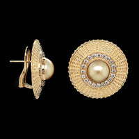 14K Yellow Gold Estate Cultured Golden Mabe Pearl and Diamond Earrings