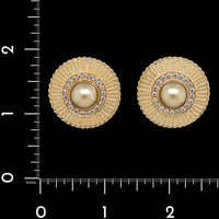14K Yellow Gold Estate Cultured Golden Mabe Pearl and Diamond Earrings