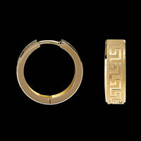 14K Yellow Gold Estate Greek Key Motif Hoop Earrings